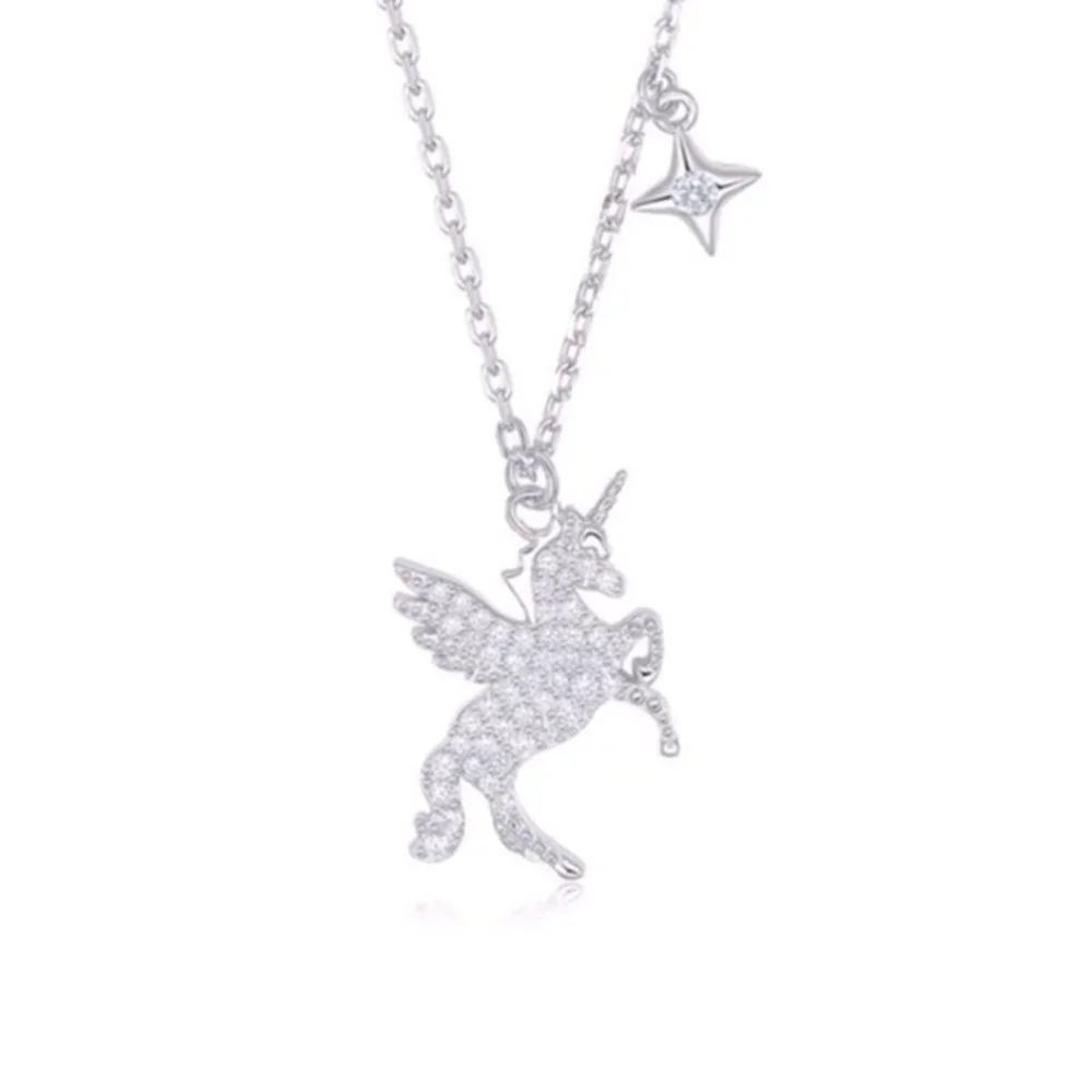 NEW Beautiful 925 Silver White Sapphire Unicorn Necklace